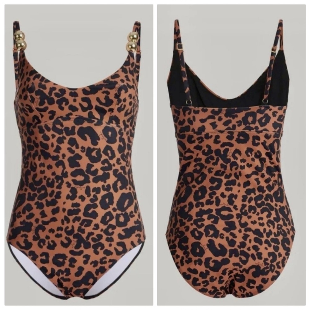 Wolford Bronze Print One Piece Swimsuit - NWT - XS push up effect, gold details - Picture 6 of 15